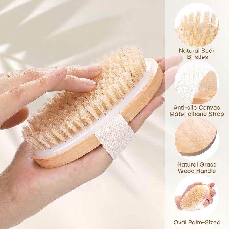 Bealihelp 2 Pack Dry Brushing Body Brush, Natural Bristle Exfoliating Brush with Massage Nodes, for Lymphatic Drainage and Improving Skin Health and Reduces Acne - Image 3